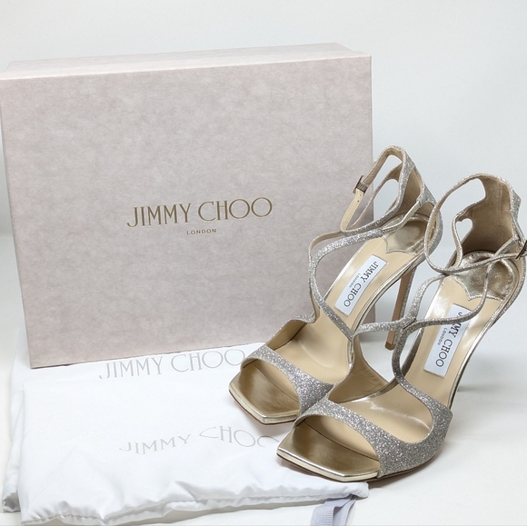 NIB Jimmy Choo Azia Platinum Ice Dusty Glitter Dress Sandal Size EU 40.5 - Picture 3 of 12